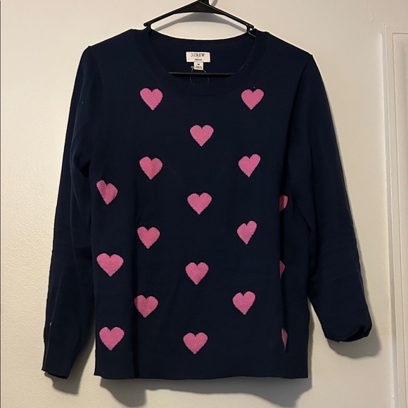 J Crew- Heart Patterned Navy and Pink Sweater, Size Medium - Picture 8 of 13